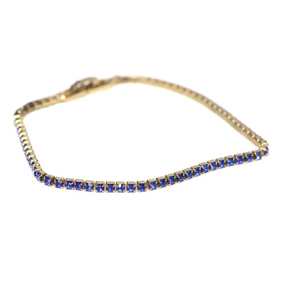 Vtg Gold Tone Blue Sapphire CZ Tennis Bracelet | Classic Glamour Delicate Estate - Picture 2 of 6